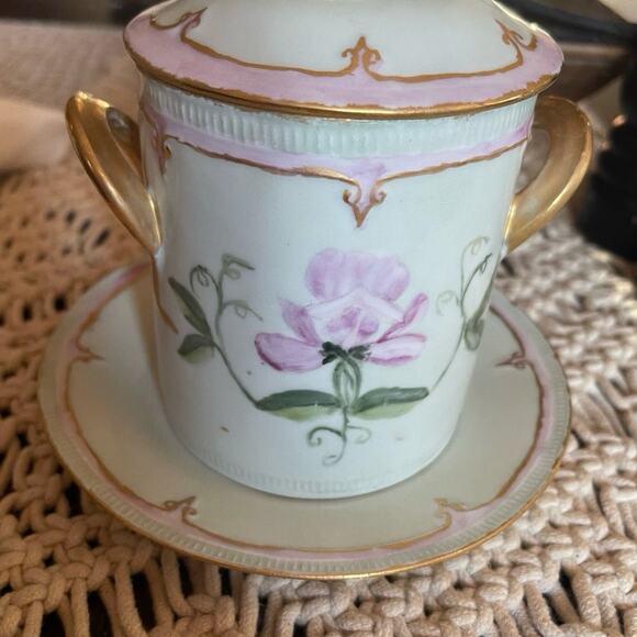 Zeh Scherzer & Co. ZS and Co. pink floral condensed milk container and plate - Picture 3 of 12